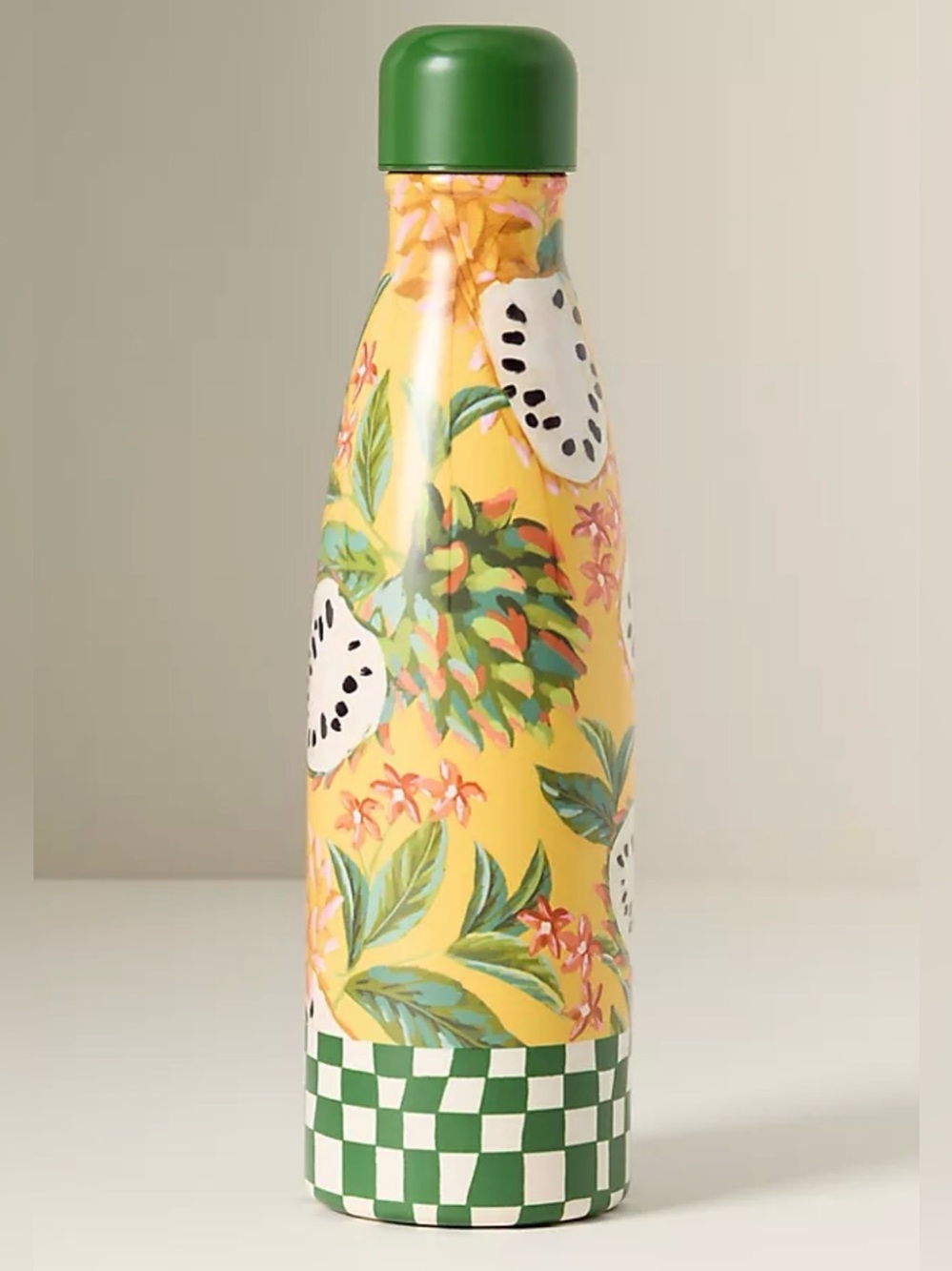 Anthropologie Farm Rio Yellow Floral Colorful Water Bottle New With Gift Box